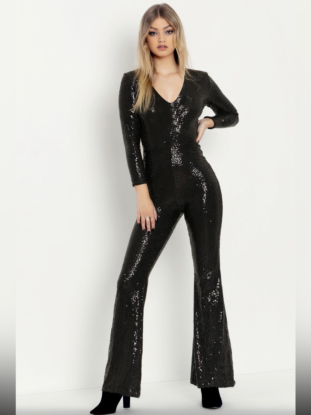 BlackMilk Sparkle Sparkle Black Sequin Jumpsuit